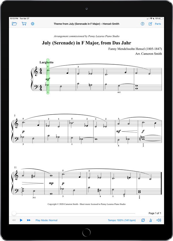 Theme from July (Serenade in F Major) by Hensel-Smith