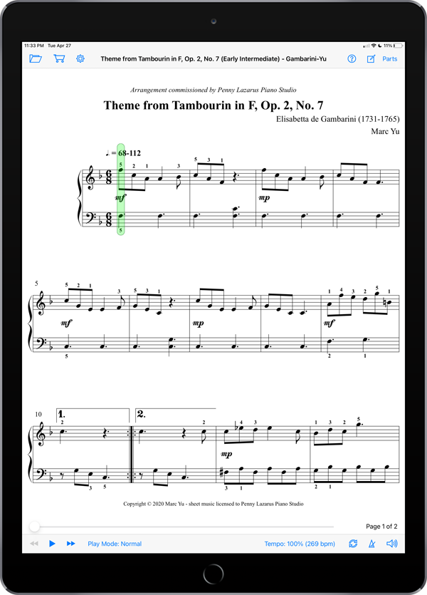 Theme from Tambourin in F, Op. 2, No. 7 by Gambarini-Yu
