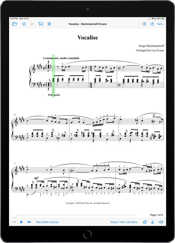 Rachmaninoff Vocalise Edited and Arranged for Solo Piano by Lee Evans